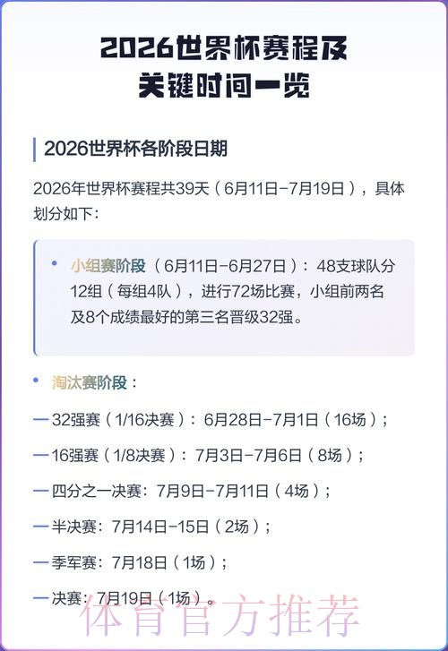 2026年世界杯赛程及详细时间介绍